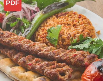 Best Recipe Turkish Adana Kebab, Delicious Adana Kebab Food Recipe, Digital Kebab Recipe Instant Download PDF File, CookBook from Turkey