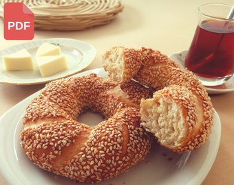 BEST Turkish Bagel Recipe Guide, Homemade Simit Instructions, Turkish Sesame Bagel, 8 Pages Digital Baked Goods, Turkish Anatolia Flavors