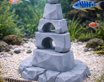 積み重ね式ロックタワー水槽装飾、3Dプリント魚の隠れ家洞窟、エビシェルターアクアスケープオーナメント