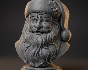 Santa Claus Bust STL File, 3D Printable Santa Head Model, Christmas Decor STL, Detailed Beard Sculpture, Digital Download for 3D Printing