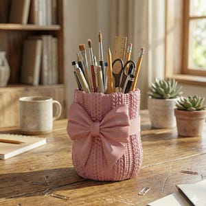 Knitted Vase STL, Sweater Planter, Cozy Home Decor, 3D Printable Vase, Cute Bow Pot, Crochet Pattern Vase, Crochet Pattern Pot, Pen Holder STL, Desk Organizer, Unique Gift Idea, Digital Download, 3D Printer File, unique flower vase
