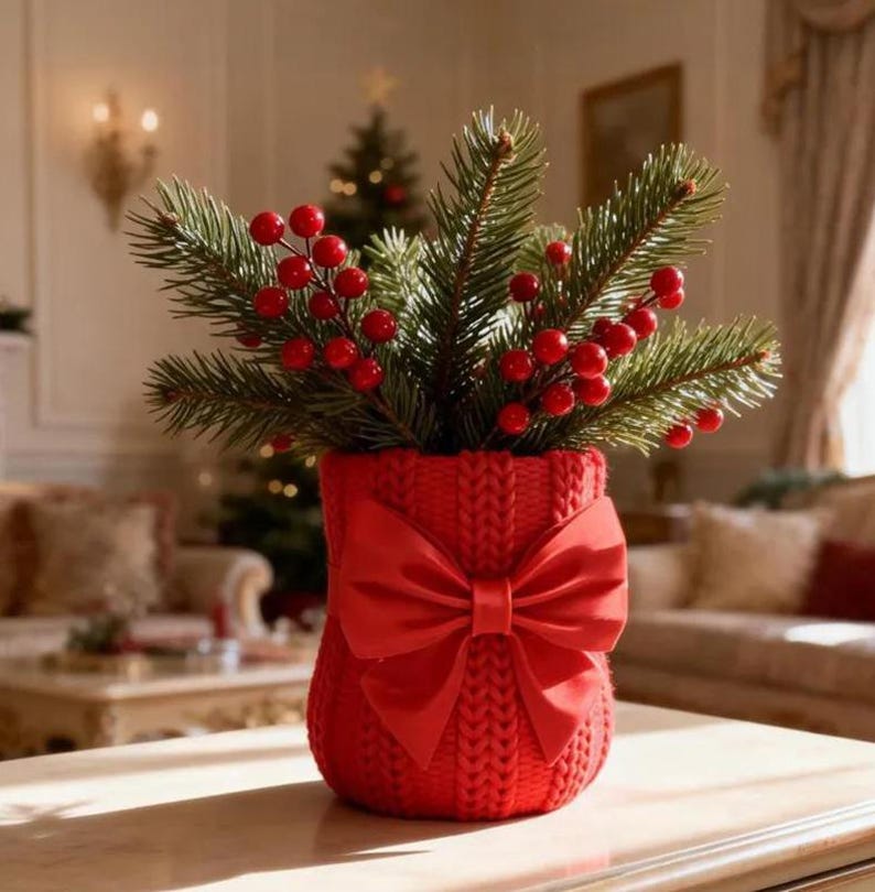 Knitted Vase STL, Sweater Planter, Cozy Home Decor, 3D Printable Vase, Cute Bow Pot, Crochet Pattern Vase, Crochet Pattern Pot, Pen Holder STL, Desk Organizer, Unique Gift Idea, Digital Download, 3D Printer File, unique flower vase