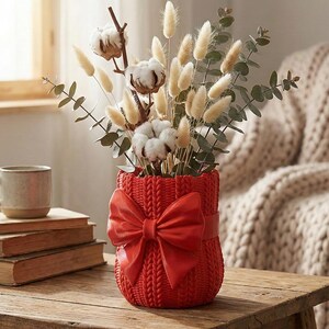 Knitted Vase STL, Sweater Planter, Cozy Home Decor, 3D Printable Vase, Cute Bow Pot, Crochet Pattern Vase, Crochet Pattern Pot, Pen Holder STL, Desk Organizer, Unique Gift Idea, Digital Download, 3D Printer File, unique flower vase