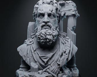 Zeus Bust Sculpture, Greek Mythology 3D Decor, Digital Printable STL