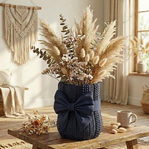 Knitted Vase STL, Sweater Planter, Cozy Home Decor, 3D Printable Vase, Cute Bow Pot, Crochet Pattern Vase, Crochet Pattern Pot, Pen Holder STL, Desk Organizer, Unique Gift Idea, Digital Download, 3D Printer File, unique flower vase