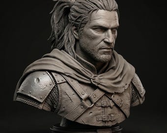 Witch Hunter STL File, 3D Model for 3D Printing, Video Game Character, Gerald Bust Figure