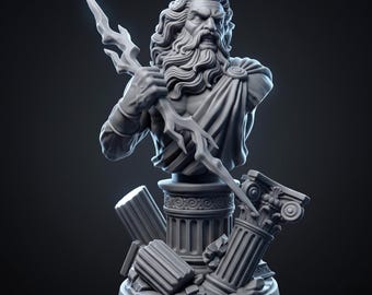 Zeus Bust Sculpture, Greek Mythology 3D Decor, Digital Printable STL