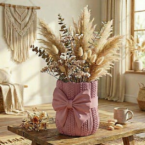 Knitted Vase STL, Sweater Planter, Cozy Home Decor, 3D Printable Vase, Cute Bow Pot, Crochet Pattern Vase, Crochet Pattern Pot, Pen Holder STL, Desk Organizer, Unique Gift Idea, Digital Download, 3D Printer File, unique flower vase