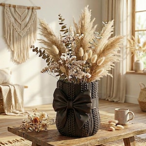 Knitted Vase STL, Sweater Planter, Cozy Home Decor, 3D Printable Vase, Cute Bow Pot, Crochet Pattern Vase, Crochet Pattern Pot, Pen Holder STL, Desk Organizer, Unique Gift Idea, Digital Download, 3D Printer File, unique flower vase