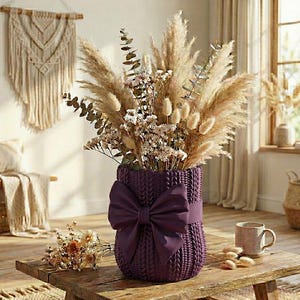 Knitted Vase STL, Sweater Planter, Cozy Home Decor, 3D Printable Vase, Cute Bow Pot, Crochet Pattern Vase, Crochet Pattern Pot, Pen Holder STL, Desk Organizer, Unique Gift Idea, Digital Download, 3D Printer File, unique flower vase