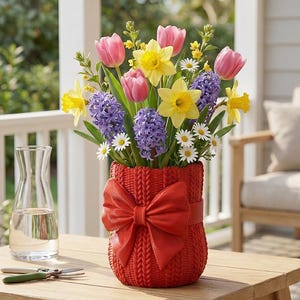 Knitted Vase STL, Sweater Planter, Cozy Home Decor, 3D Printable Vase, Cute Bow Pot, Crochet Pattern Vase, Crochet Pattern Pot, Pen Holder STL, Desk Organizer, Unique Gift Idea, Digital Download, 3D Printer File, unique flower vase