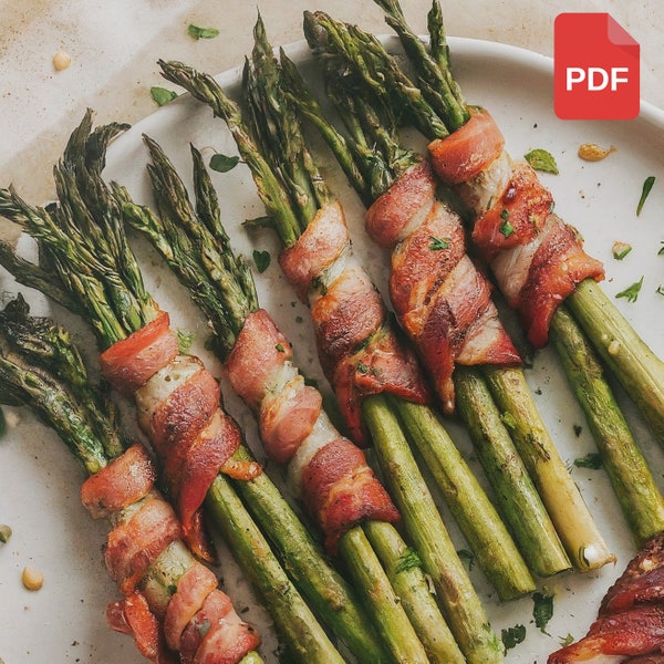 BEST Baked Bacon Wrapped Aspargus Recipe, Easter Dinner Recipe, Homemade Meal PDF Digital Download, Simple Bacon Recipe, Healthy Recipe