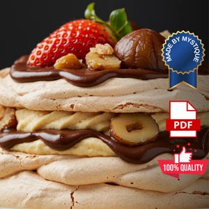 MIGLIORE ricetta per la Pavlova alle castagne, e-book di deliziosi dessert speciali di Natale, ricetta di dessert speciali di Capodanno, ricetta digitale per mini Pavlova