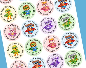 Personalised Superhero Animal Stickers | Super Brave Patient | 35mm Glossy