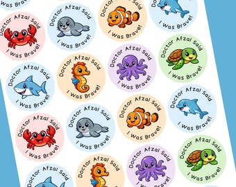 Personalised Brave Stickers | Custom Medical Appointment Rewards | Doctor Nurse Kids Sea Animals | 35mm Glossy