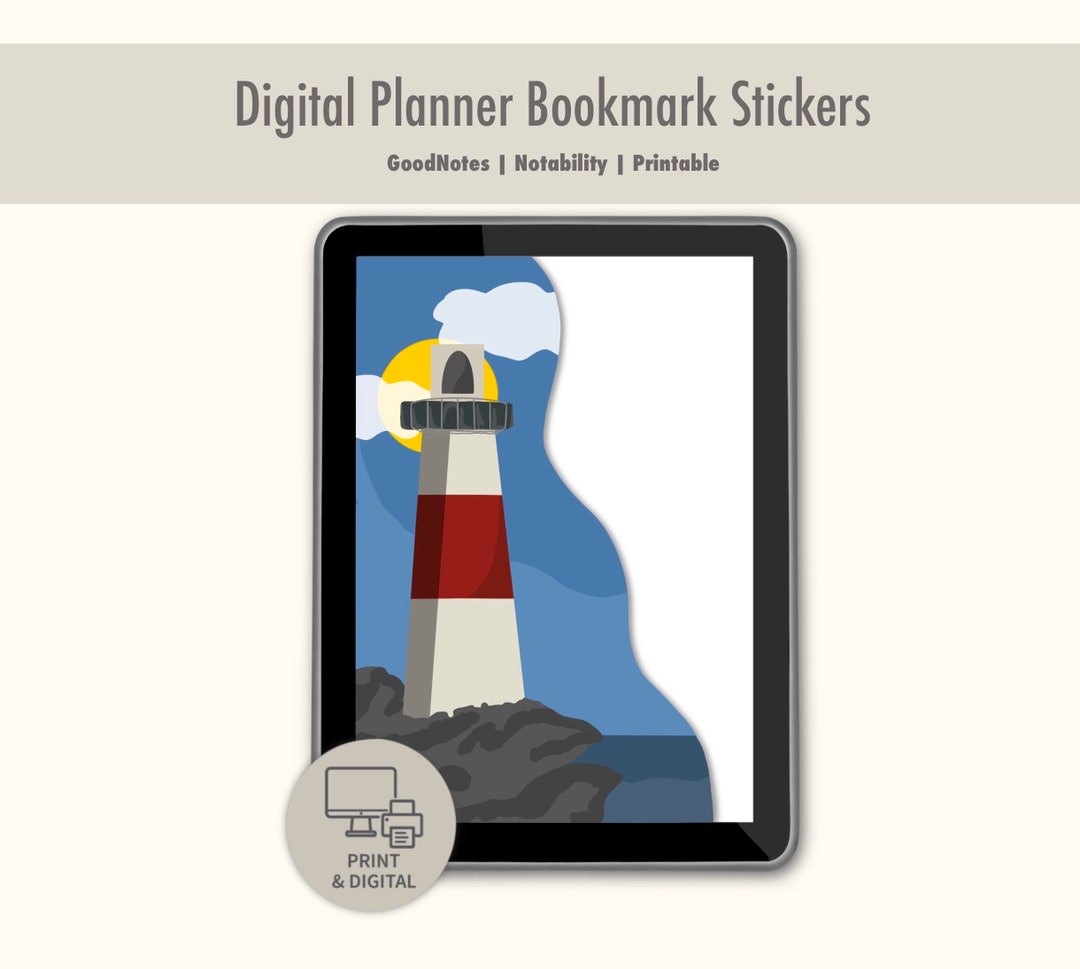 Digital Planner Lighthouse Themed Bookmark Goodnotes Sea Digital