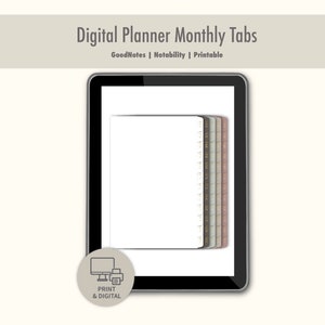 Digital Monthly tab dividers | Digital Divider stickers, Stickers For Planning, GoodNotes Sticker dividers, Minimalist printable dividers