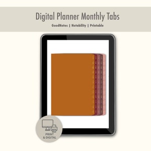 Digital Monthly tab dividers | Digital tabs For Planning, GoodNotes Sticker dividers, Autumn colour printable dividers, Printable dividers
