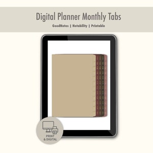 Digital Monthly tab dividers | Digital Planner tabs, Stickers For Planning, GoodNotes Sticker dividers, Vintage themed printable dividers