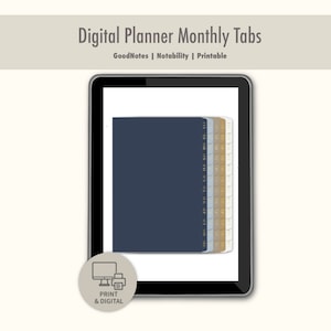 Digital Monthly tab dividers | Stickers tabs For Planning, GoodNotes Sticker dividers, Cool themed printable dividers, Digital Planner tabs