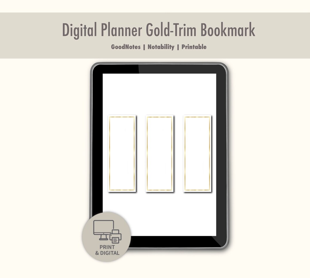 Digital Gold Border Bookmark Printables for Planning, Goodnotes Gold