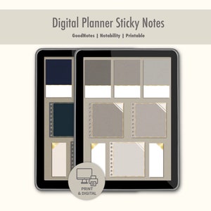 Digital Sticky Notes Stickers | Cute Printable Sticky Notes, Accessories For Planning, GoodNotes Digital Stickers, Gold Trim Sticky Notes