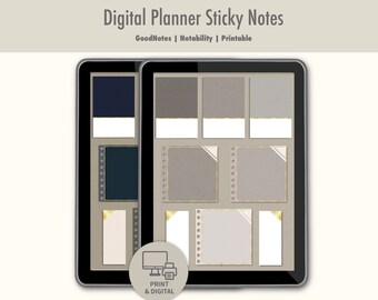 Digital Sticky Notes Stickers | Cute Printable Sticky Notes, Accessories For Planning, GoodNotes Digital Stickers, Gold Trim Sticky Notes