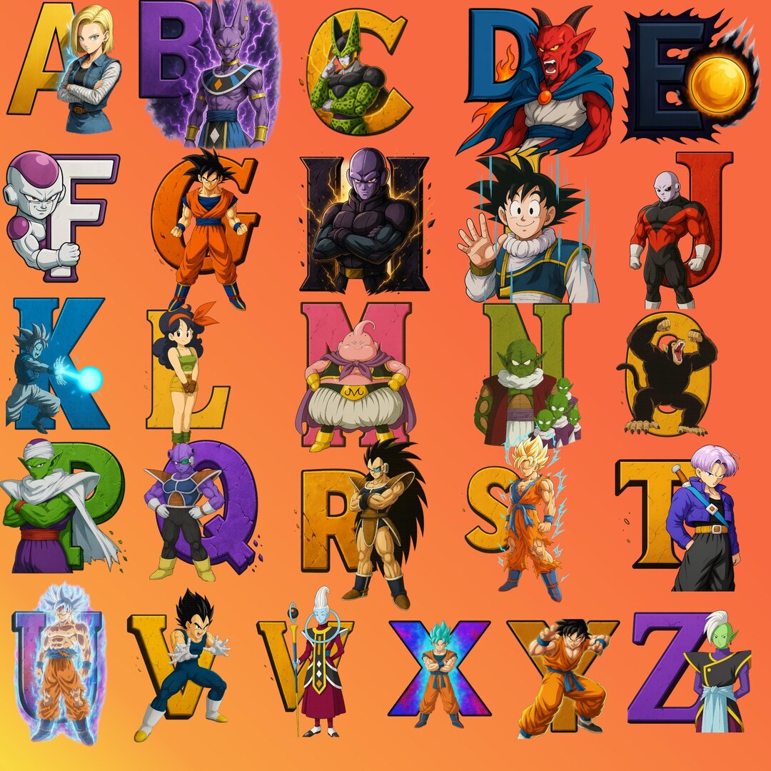 Dragon Ball Z Alphabet PNG Bundle | Anime Letters A-Z With DBZ ...