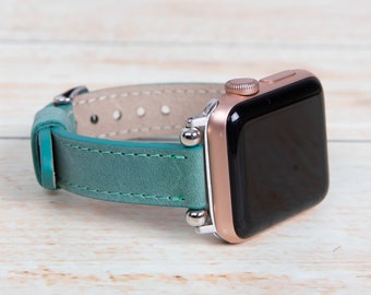 Correa de cuero verde para Apple Watch para mujer (38 mm, 40 mm, 41 mm, 42 mm, 44 mm, 45 mm, 46 mm y 49 mm, serie 11-1)