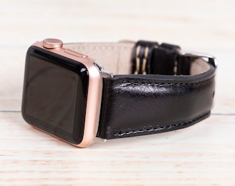 Correa de cuero genuino negro para Apple Watch para hombre serie 11-1 Ultra 3 2 1