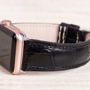 Black Leather Apple Watch Band Men 40mm 41mm 42mm 44mm 45mm 46mm 49mm iWatch Series 10 9 8 7 6 5 4 SE Ultra 2, Birthday gift him