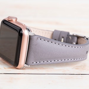 Grey Leather women Apple watch band 40mm 41mm 42mm 44mm 45mm 46mm 49mm series 10 9 8 7 6 5 4 3 2 1 SE, birthday gift for mom