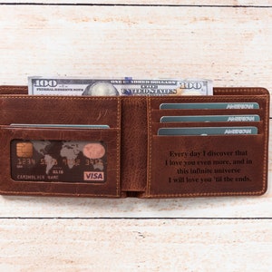 Cartera de cuero personalizada, cartera marrón para hombre, tarjetero grabado, regalo personalizado para papá, regalo de cumpleaños para novio.