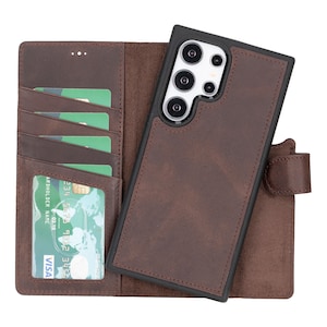 Capa de couro tipo carteira para celular Samsung Galaxy S24, capa traseira magnética removível personalizada para S24 Plus, capa porta-cartões S24 Ultra