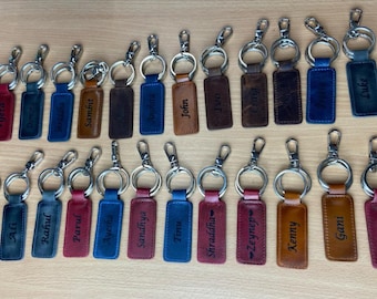 Personalized Leather Keychain, Customized Keychain, Mothers Day Gift FREE Engraved Leather Key Chain, Groomsmen Key Ring Gift, Birthday Gift
