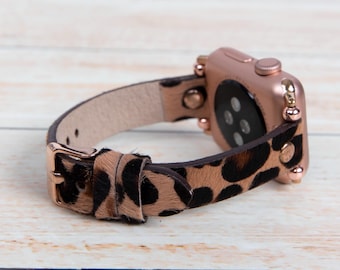 Leopard Print Leather Apple Watch Band: Personalized Furry iWatch Strap