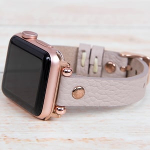 Slim Leather Apple Watch Band Women, Personalized iWatch Strap Bracelet for Series 10 9 8 6 5 4 SE Ultra 2, Birthday Gift for Her