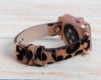 Leopard Leather Fitbit Band: Versa 4 3 Sense, Handmade Printed Strap