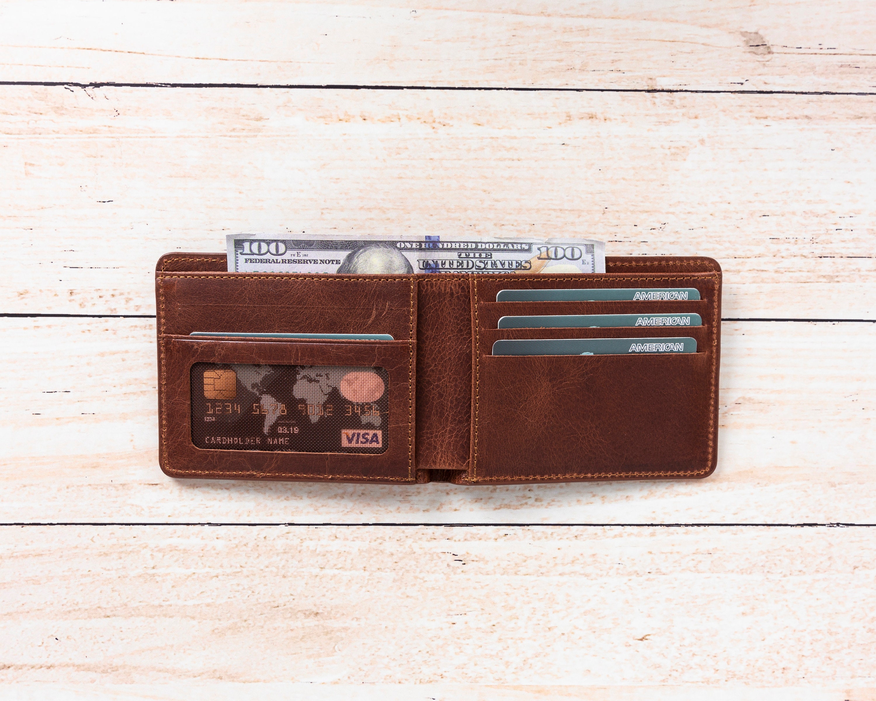 Personalized Leather Wallet, Brown Men Wallet, Engraved Card
