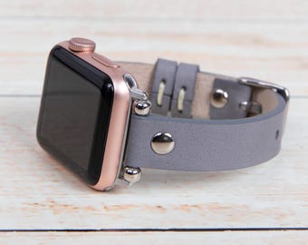 Gray Leather Apple Watch Band: Slim Beaded iWatch Strap