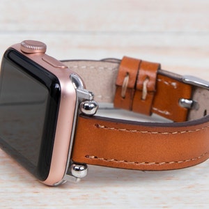 Slim Apple Watch Band 40mm 41mm 42mm 44mm 45mm 46mm 49mm, Brown Leather iWatch Strap women Series 10 9 8 7 6 5 4 SE, Birthday Gift Her