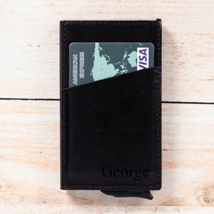 Personalized Leather Pop-Up Card Holder: RFID Protection, Minimalist Design