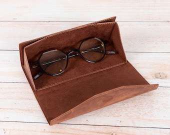 Handmade Leather Foldable Glasses Case: Personalized Slim Sunglasses Case