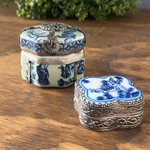 Set of 2 Ornate Asian Porcelain and Silver Box