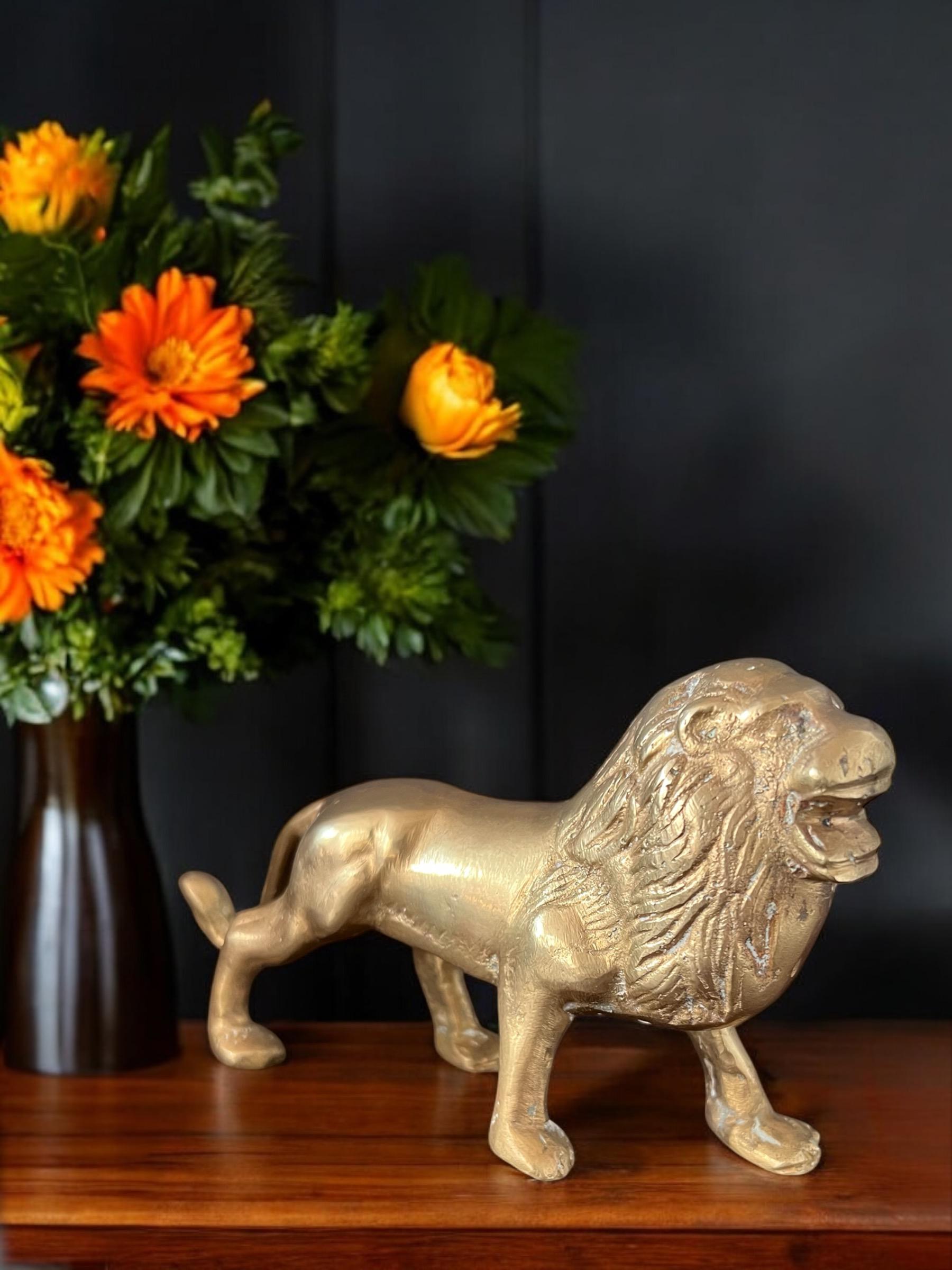 Vintage Brass Lion Statue - Etsy