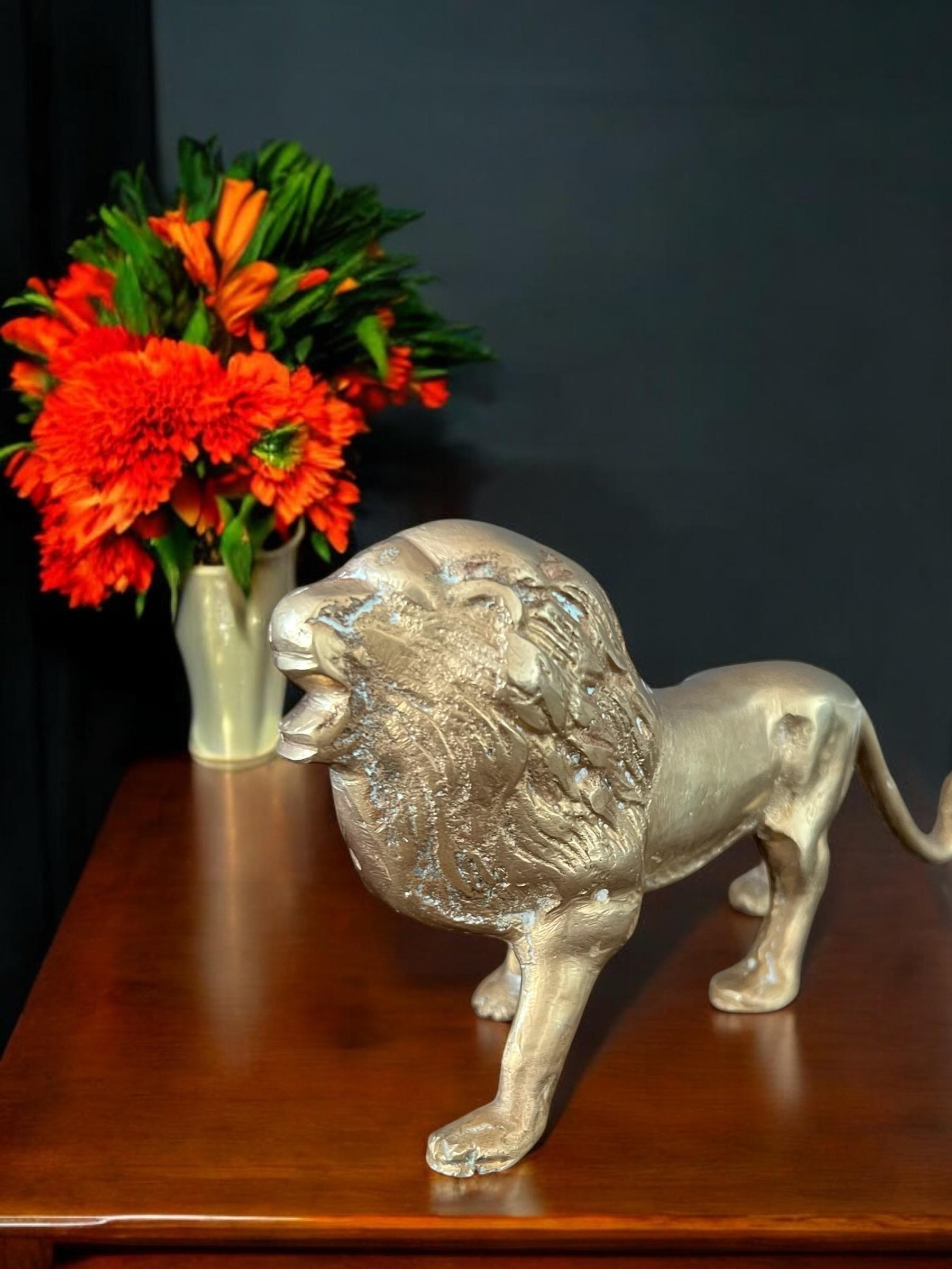 Vintage Brass Lion Statue - Etsy
