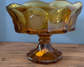 Vintage Fostoria Coin Glass Amber Pedestal Bowl