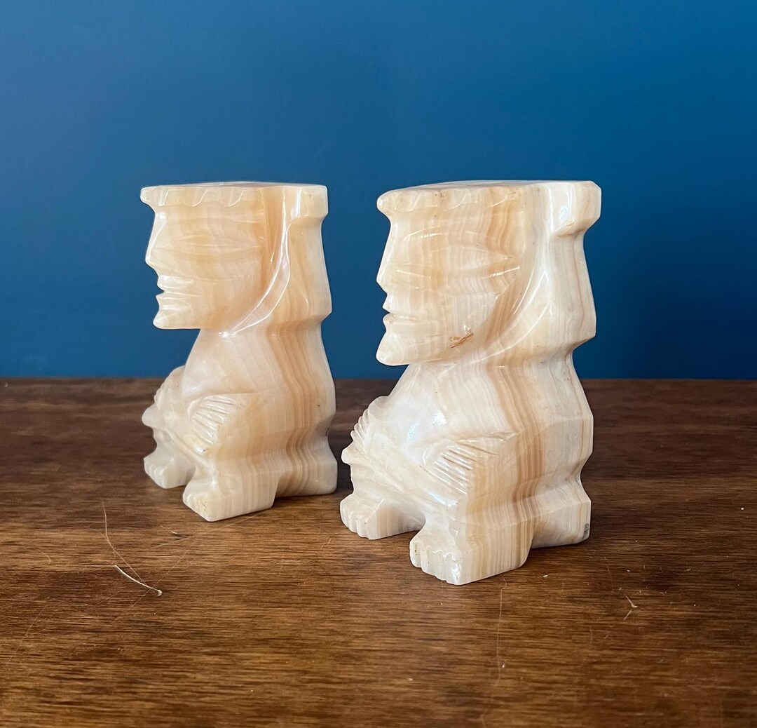 Pair of Vintage Onyx Aztec Bookends - Etsy