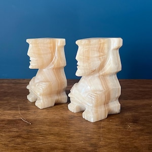 Pair of Vintage Onyx Aztec Bookends