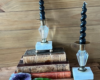 Pair of Italian Marble & Glass Candlestick